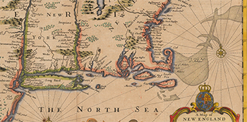 1676 John Speed. New England and New York (Detail).