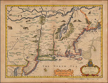 1676 John Speed. New England and New York.1676 John Speed. New England and New York.