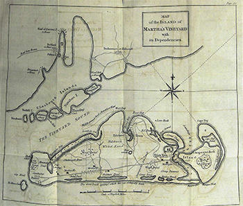 1784 Crèvecœur. Map of the Island of Martha’s Vineyard with its dependencies.