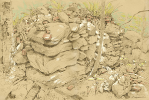 Drawing of large rocks found at Littlefield Farm