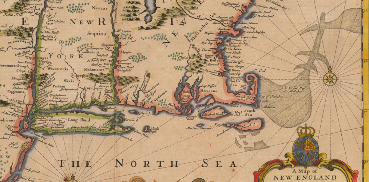 John Speed Reproduced 1676 Map Of New England and New York