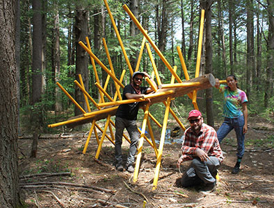 [The Hemlock Hospice crew David Buckley and I with visiting artist Salvador Jimenez next to The Exchange Tree art installation. ]