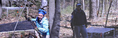 [April 13 - New post-doc Shannon Pelini (right) and research assistant Clarisse Hart (left) installing shade tables for ambient experiments.]