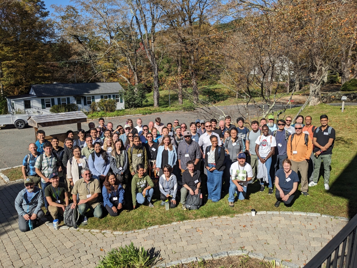 Image shows attendees of the 2023 AmeriFlux annual meeting at Harvard Forest