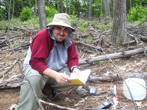 Summer Research Program student in hemlock removal experiment