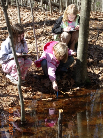 Schoolyard students with vernal pool