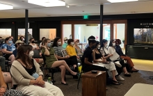 Students gathered in the Fisher Museum