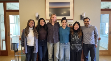 Image shows 2025 Wintersession students, from left to right: Hailey Akey, Spurty Kamath, Eve Farrell, Sophia Rey, Lana Romanova, and Aditya Bhayana. 