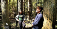 Image shows Keshia De Freece Lawrence, left, leaning against a tree. Neil Pederson is leaning against a different tree to the right.