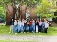 Students and proctors from the 2022 research program stand at Harvard Forest's campus.