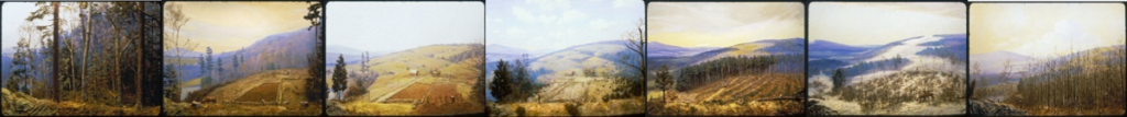 a series of Fisher Museum dioramas depicting land use change since European colonization
