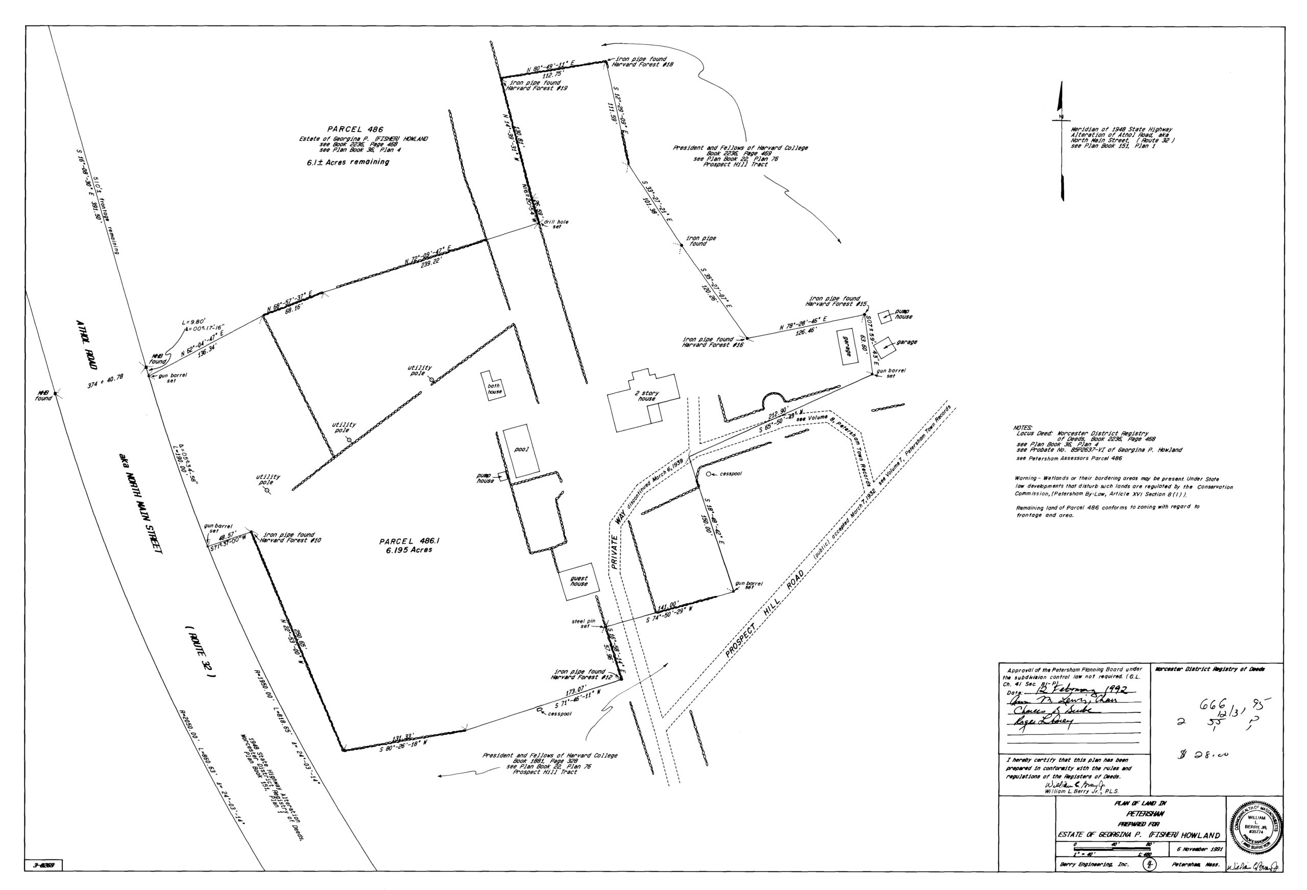 A black and white plan showing property boundaries, roads and buildings