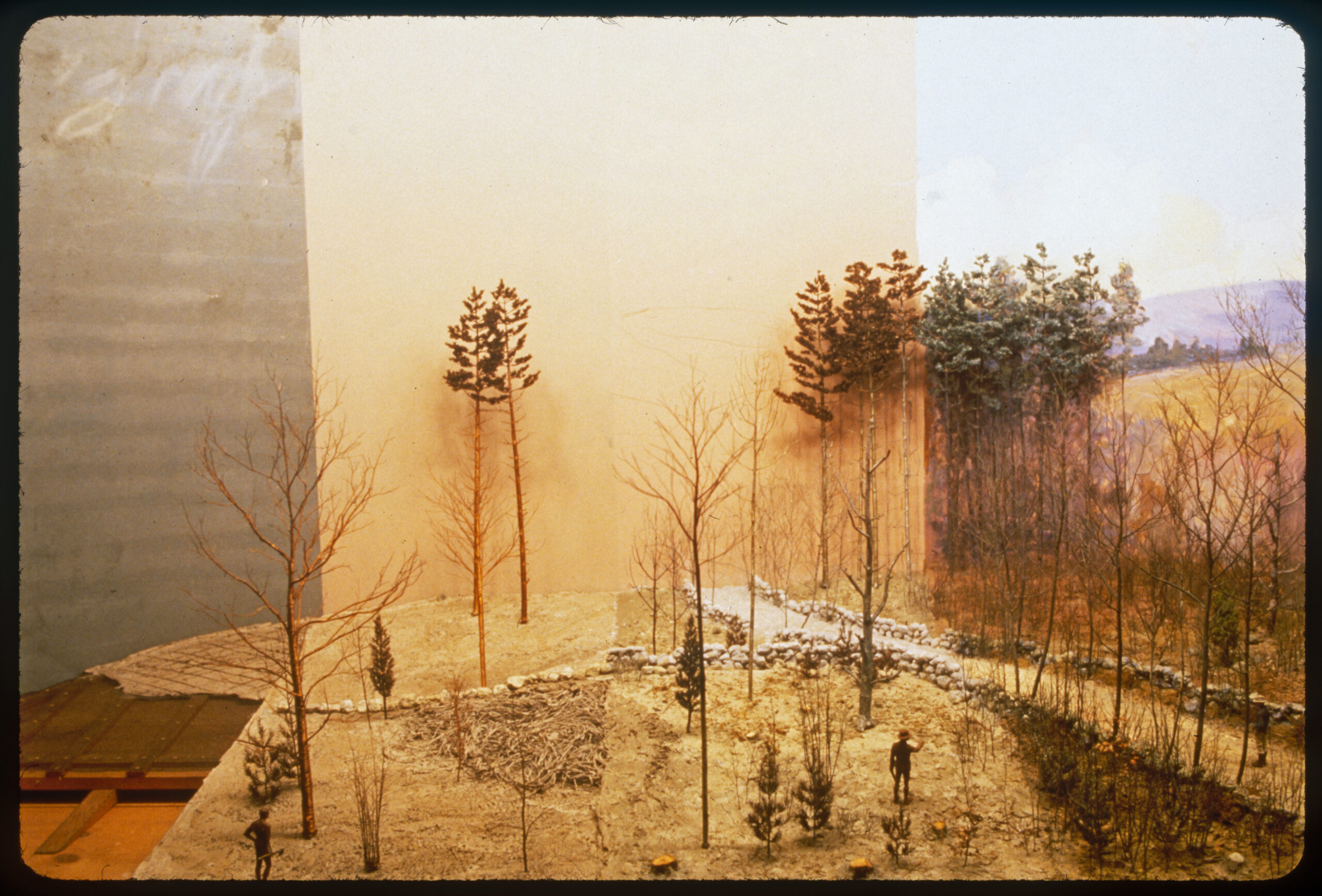 Diorama scene showing the stages of diorama construction.